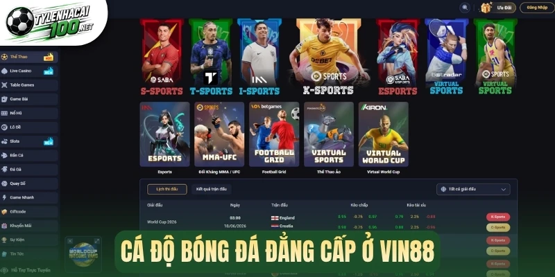 Cá độ bóng đá đẳng cấp ở Vin88