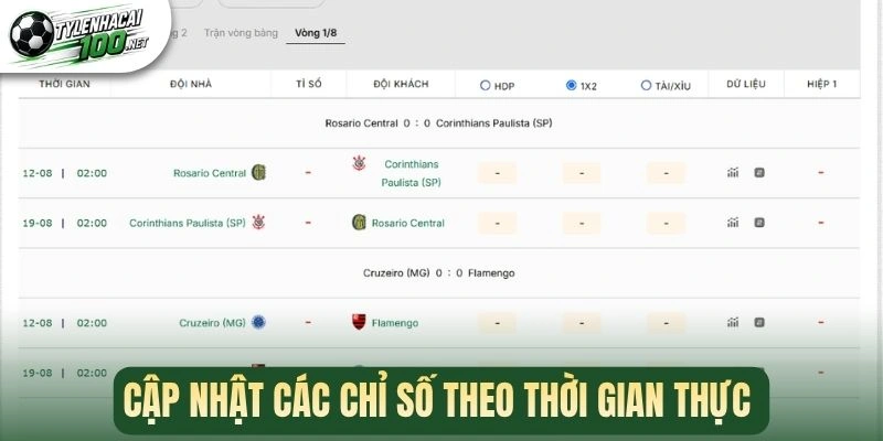 Cập nhật các chỉ số theo thời gian thực 