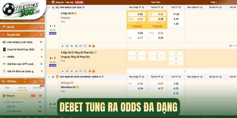 Debet - Nhà Cái Bóng Đá Có Bảng Kèo Chuyên Nghiệp Nhất 3 Debet tung ra odds đa dạng