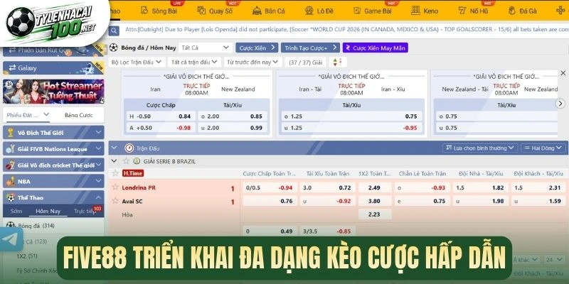 Five88 triển khai đa dạng kèo cược hấp dẫn