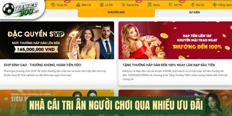 Nhà cái tri ân người chơi qua nhiều ưu đãi